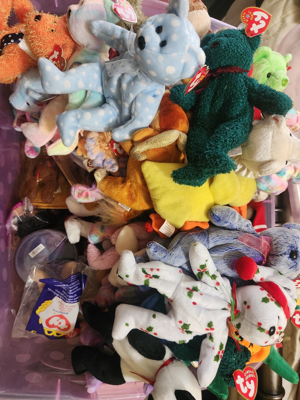 Ty Plush Beanie Babies Variety Pack - Blue, Green, Yellow, White, Orange, Red